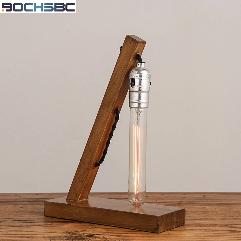 Настольный светильник BOCHSBC с деревянной основой и лампочкой Эдисона настольная