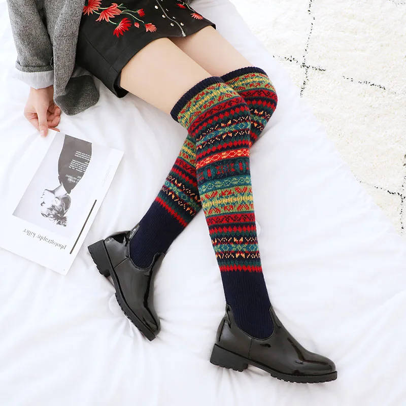 Phoentin 2019 Красочные высокие сапоги до колена Лоскутные эластичные женские на