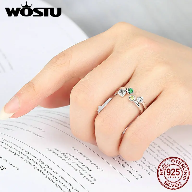 WOSTU подлинное серебро 925 пробы геометрические минималистичные двойные открытые