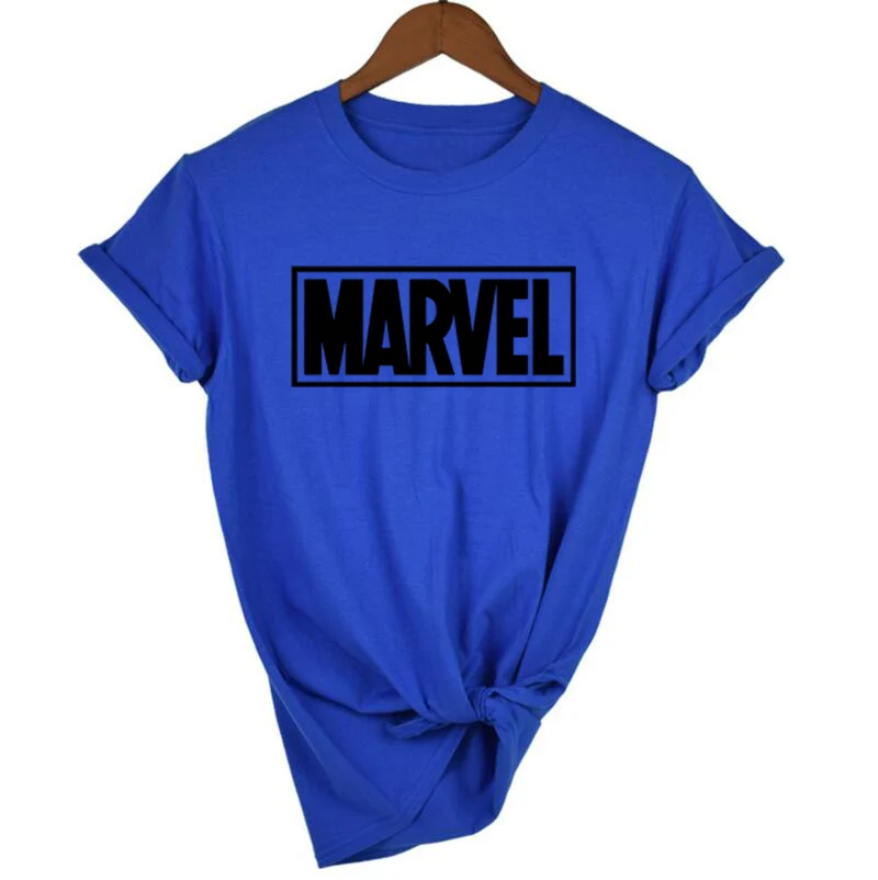 blue Модная футболка Marvel с коротким рукавом, женская футболка с принтом черной Пантеры, футболка с круглым вырезом, комическая футболка с надпись Marvel, топы, женская белая одежда, футболка - Цвет: blue