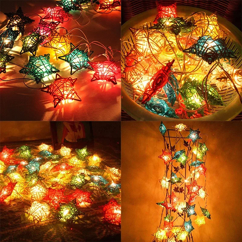 2 м 20 светодиодов Красочный ротанга звезды свет шнура теплый белый Фея лампы для