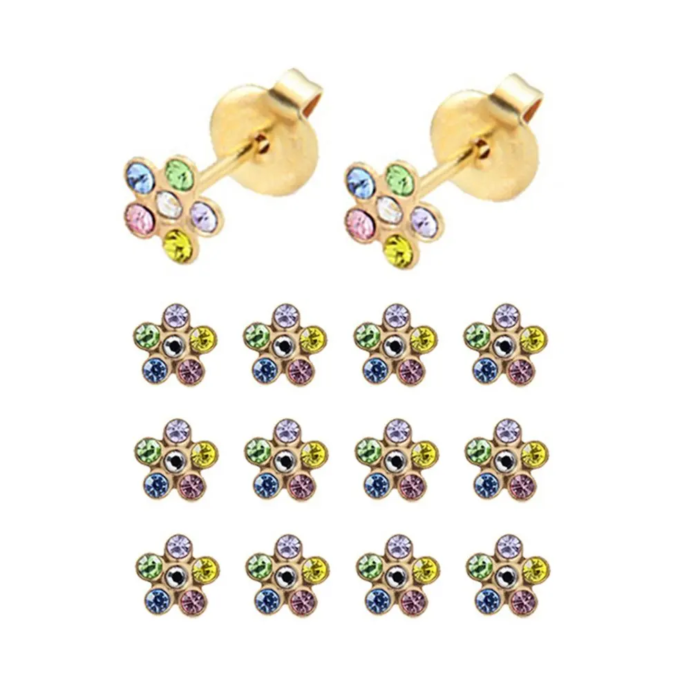 GP 6mm Daisy Rainbow 12 пар хирургических серьги-гвоздики из нержавеющей стали с камнем рождения, серьги для пирсинга, серьги-гвоздики с кристаллами, ювелирные изделия в форме бабочки, короны, жемчуга, формы сердца - Окраска металла: GP 6mm Daisy Rainbow