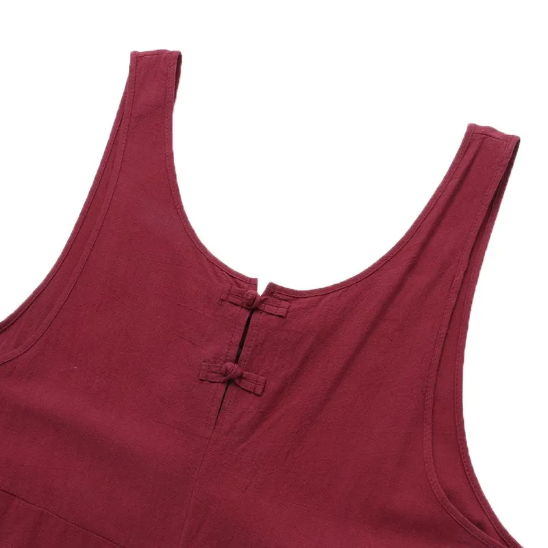 Женский Повседневный свободный однотонный комбинезон без рукавов с круглым