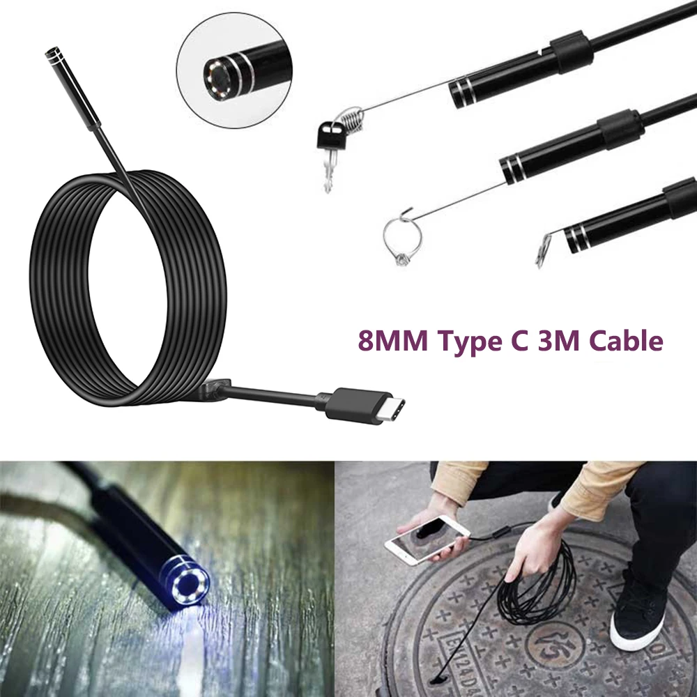Usb эндоскоп с разъемом типа c 8 мм, 720 P, 8 светодиодов, водонепроницаемая эндоскопическая камера для осмотра, ПК, Android, для телефонов huawei