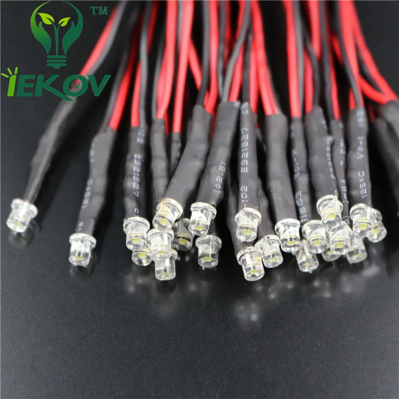 100 шт. LED 3 мм диод плоский верх розовый Предварительно проводной резистор 9-12 В DC