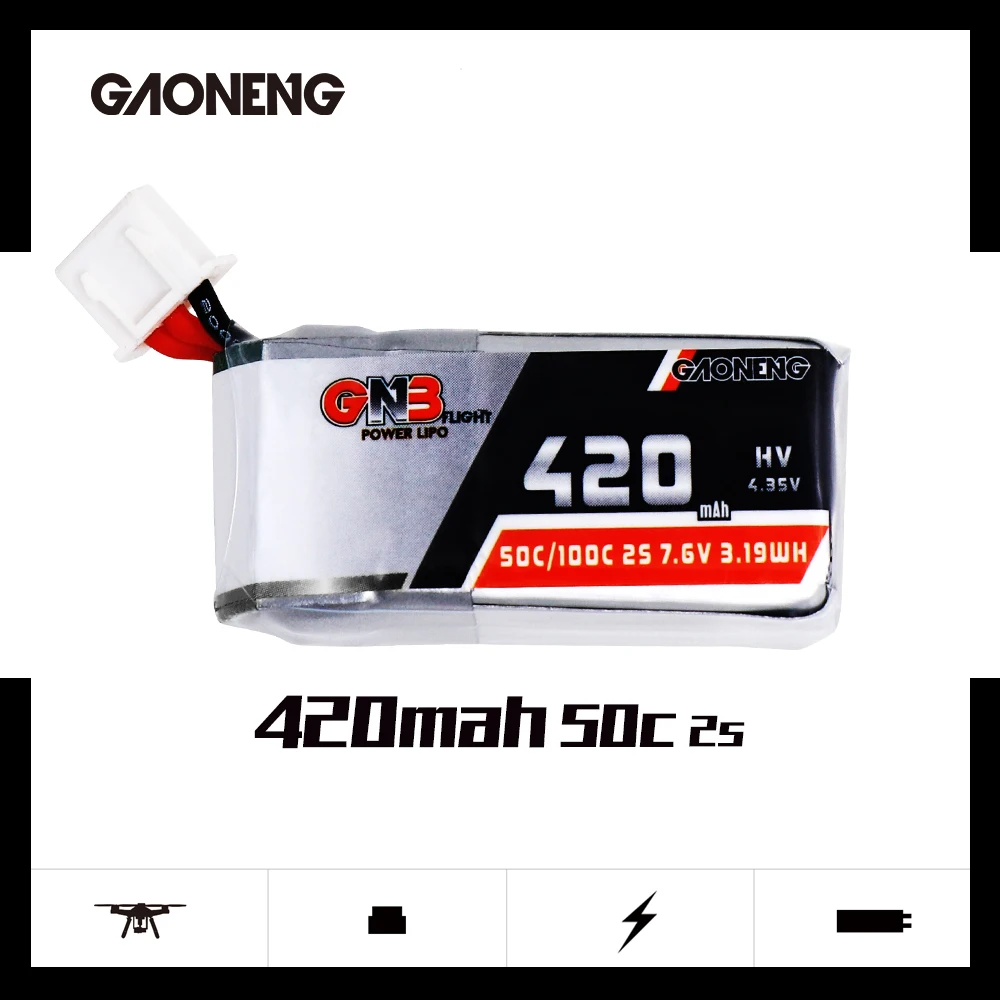 2 шт. Gaoneng GNB 420 мАч 2S 7 6 В 50C/100C LiHV Lipo батарея с JST XH2.5 разъемом для KINGKONG LDARC TINY GT7 GT8 Tiny
