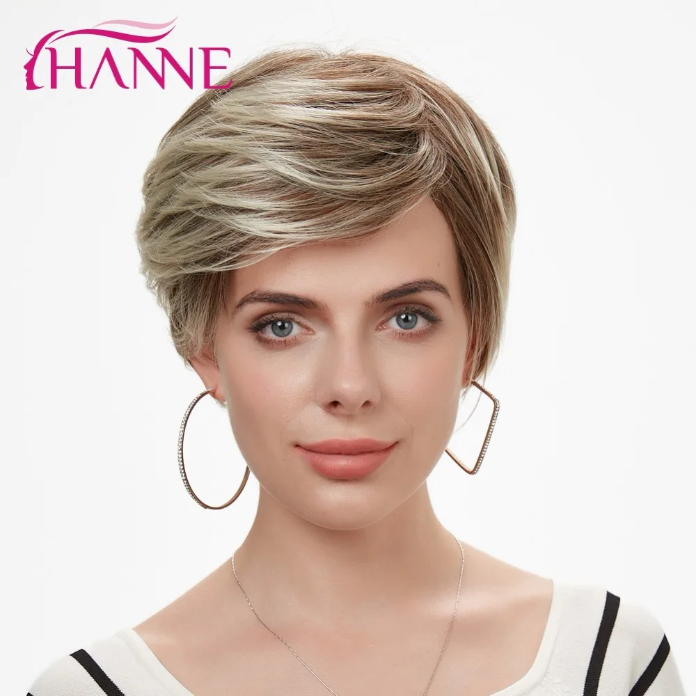 HANNE, короткие синтетические волосы, парики для женщин, кружевной топ, парик, смешанный коричневый и блонд, 613 натуральные парики, косплей парик
