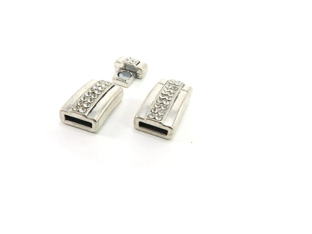 

5pcs For 12MM leather magnet bracelet clasps size 27mm*12mm sliver color Rhinestone closer Clasp