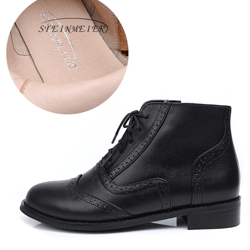 leather inside Женские зимние ботинки; ботильоны из натуральной кожи; сезон весна; Ботинки на каблуке; женские короткие коричневые ботинки; коллекция года; женские ботинки - Цвет: leather inside