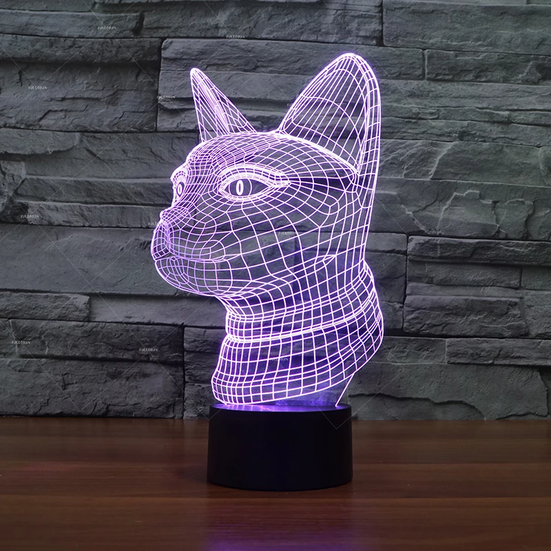 Художественная линия кошачья голова дизайн 3D ночник 7 меняющий цвет для спальни