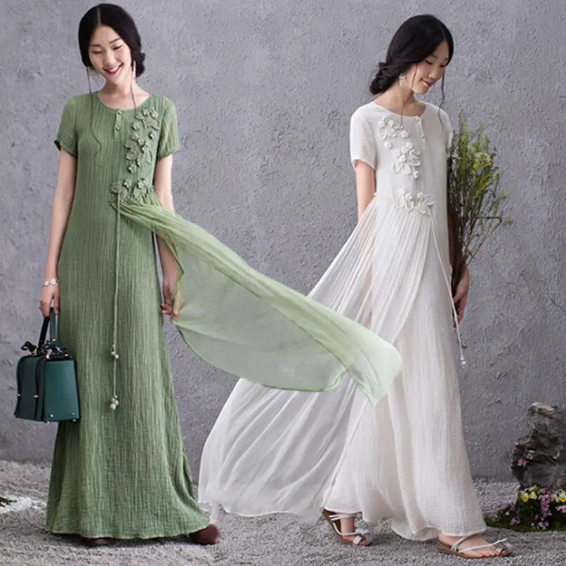 Женское винтажное Хлопковое платье макси свободное повседневное с принтом