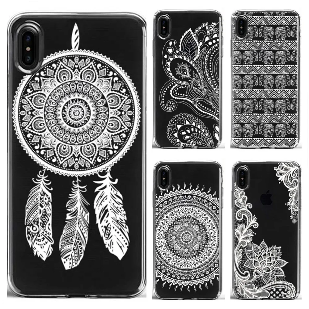 Цветочный чехол с кружевной мандалой для iPhone SE 5 5S 6 6s Plus 7 XS Max XR 8 мягкий