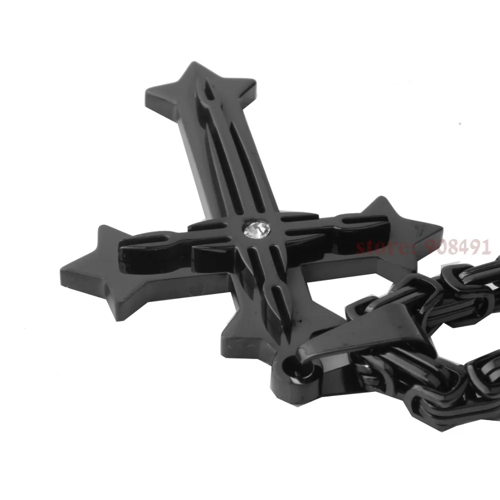 Fashion Jewelry Mens Black Tone Stainless Steel Cross Pendant Necklace 18&quot-40&quot | Украшения и аксессуары
