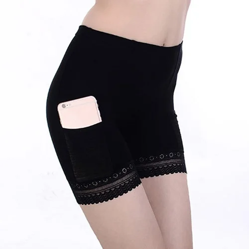 black pocket Новые летние женские мягкие хлопковые кружевные бесшовные безопасные Короткие штаны летние шорты под юбку шорты из вискозного шелка с карманами короткие колготки - Цвет: black pocket