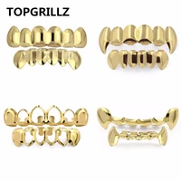 topgrillz pure gold color plated hip hop teeth grillz top bottom grill set with silicone teeth ship from us