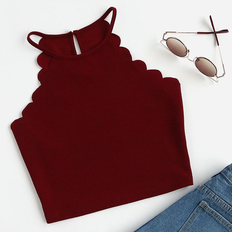 SHEIN Кроп Топ С Фестонами, Топ На Бретельках, Стильный Топ В Стиле Кэжуал