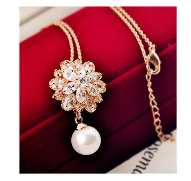 New arrival Romantic Paris famous designer jewelry natural crystal flower design pearl pendant necklace 8089 | Украшения и