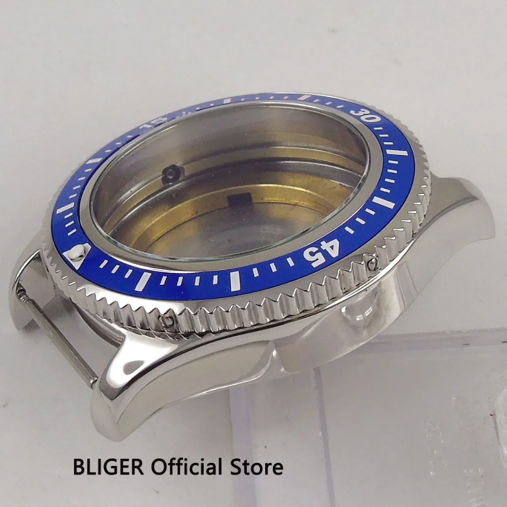 BLIGER Новый 44 мм синий керамический вращающийся Безель 316L из нержавеющей стали