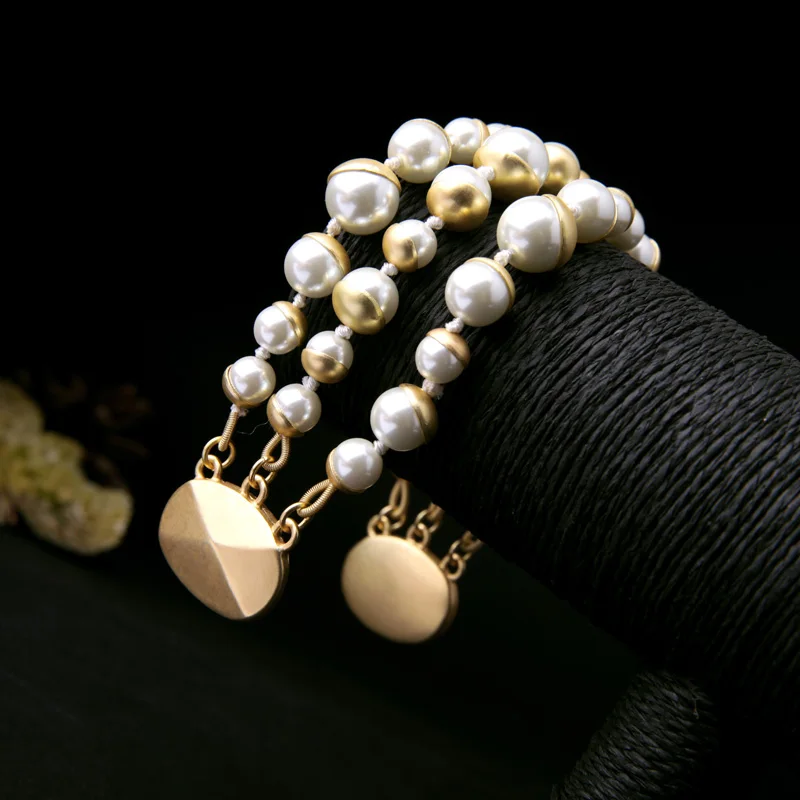 Великолепный искусственный жемчуг свадебный браслет слоистые бусины Магнит