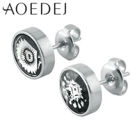 aoedj flower stud earrings stainless steel pendiente small earrings silver color ear stud earrings crystal boucle doreille