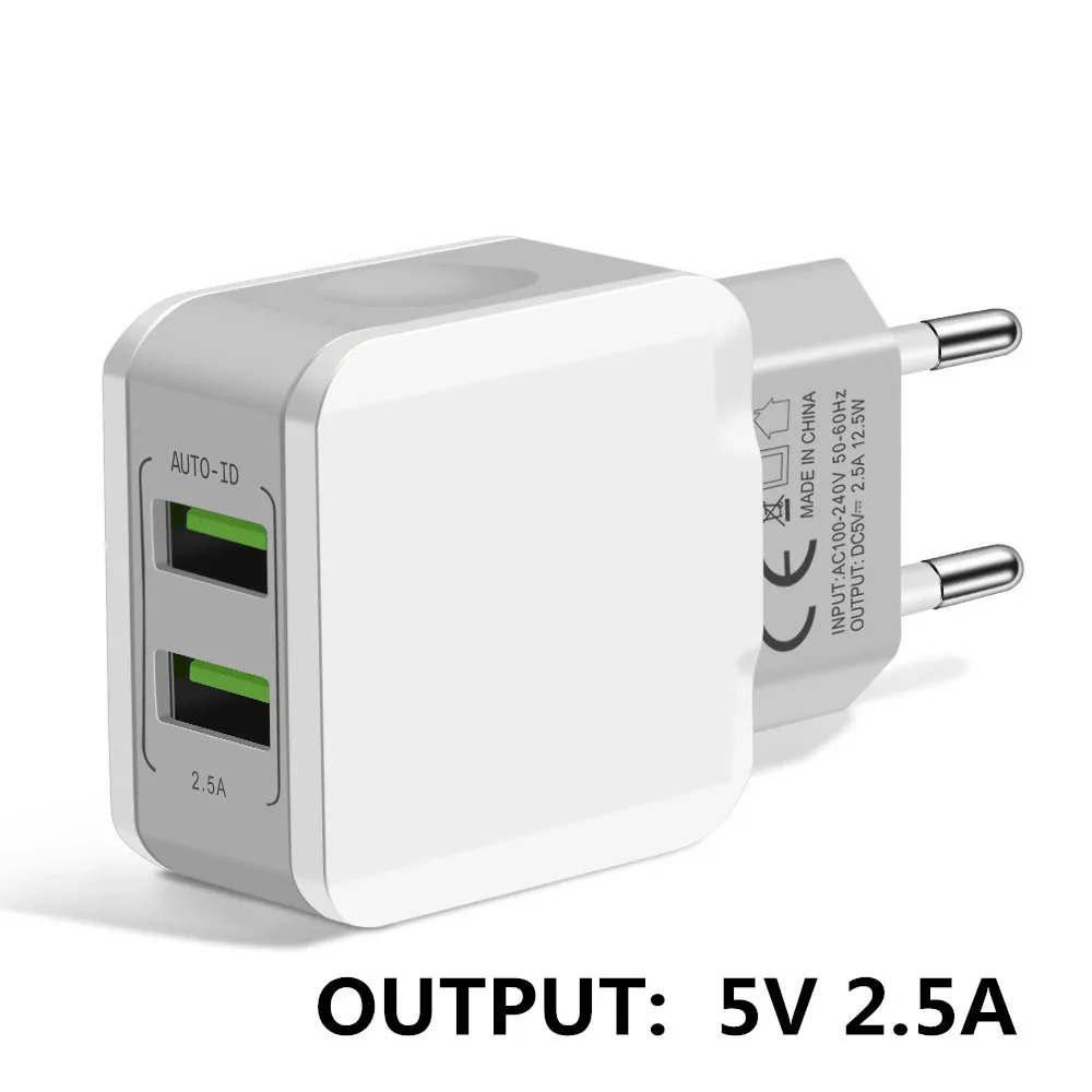 EU 2 Port Charger Быстрое зарядное устройство для мобильных телефонов с европейской вилкой и разъемом 2/3 USB, зарядное устройство, зарядное устройство для путешествий, настенное зарядное устройство для телефонов, usb-кабели для iphone, samsung, huawei - Тип штекера: EU 2 Port Charger