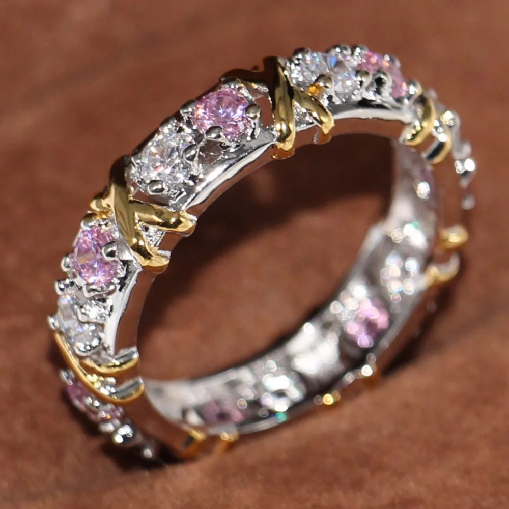 Женское свадебное кольцо с крестиком и цирконием 10 карат белое золото розовый