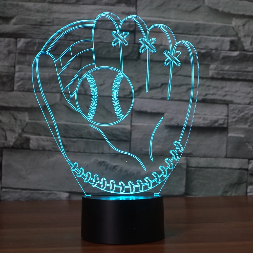 3D Baseball Glove Catcher Pitcher Gloves Table Lamp Left Hand Softball Colorful LED Night Light Bedroom Decor Kids Gifts | Лампы и