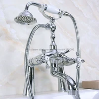 polished chrome deck mounted bathtub faucets bathroom basin mixer tap with hand shower head bath shower faucet bna122
