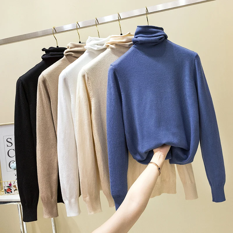 OllyMurs Women Slim Turtleneck Knitted Sweaters Autumn Winter Elastic Cashmere Sweater Ladies Tops Pullover Knitwear Pull Femme | Женская