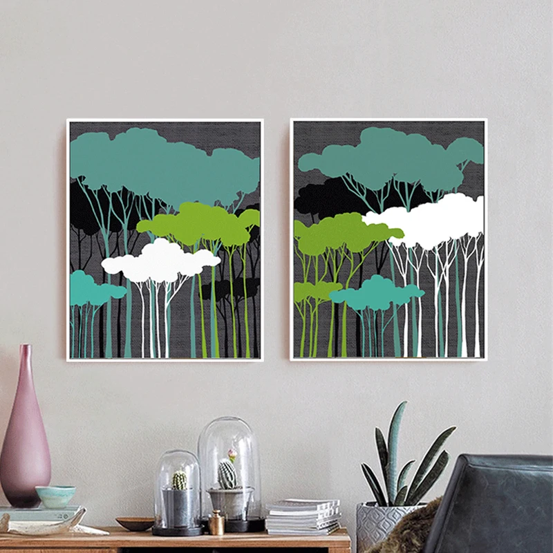 HAOCHU скандинавский абстрактный ЛЕС ДЕРЕВЬЯ искусство настенный постер холст