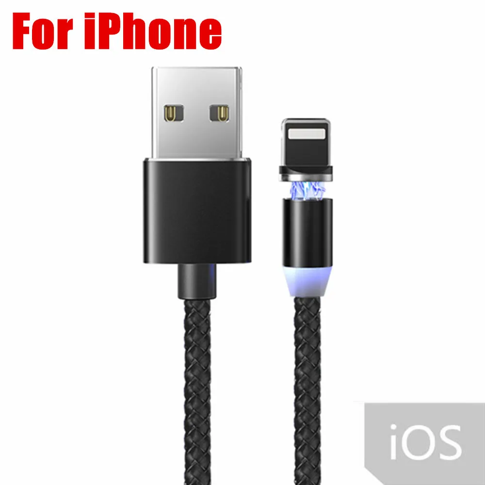 Black For iPhone OLAF 1 м светодиодный магнитный Micro USB кабель для быстрой зарядки usb type C Магнитный кабель для зарядки данных кабель для зарядки USB шнур для samsung Xiaomi - Цвет: Black For iPhone