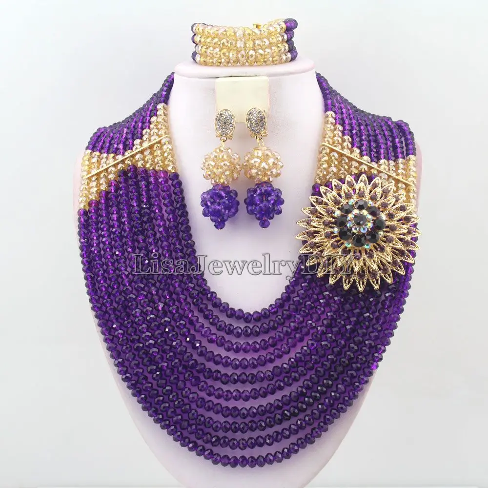

Handmade Crystal Women Necklaces Costume Jewelry Nigerian Wedding African Beads Jewelry Set HD6524