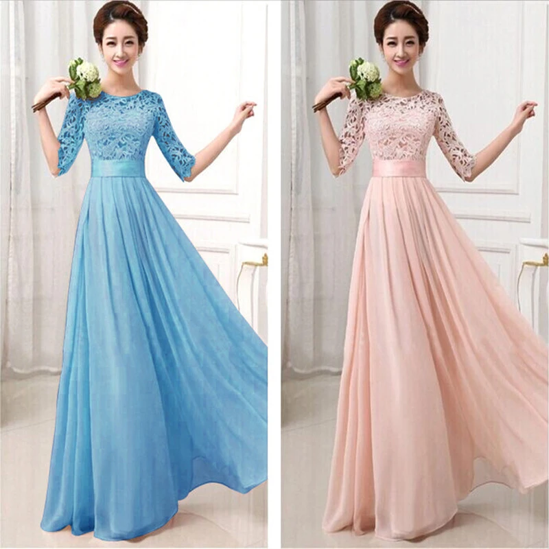 Женское длинное шифоновое платье макси розовое кружевное вечернее с коротким