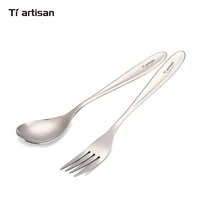 tiartisan pure titanium spoon fork two piece outdoor camping picnic fork titanium tableware lightweight spoon