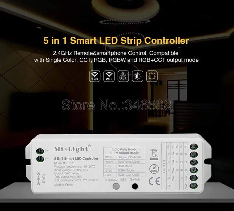 Mi. Светильник LS2 DC12V 24V 15A 5 в 1 Smart 2,4G беспроводной светодиодный контроллер для одноцветных, CCT, RGB, RGBW, RGB+ CCT светодиодных лент