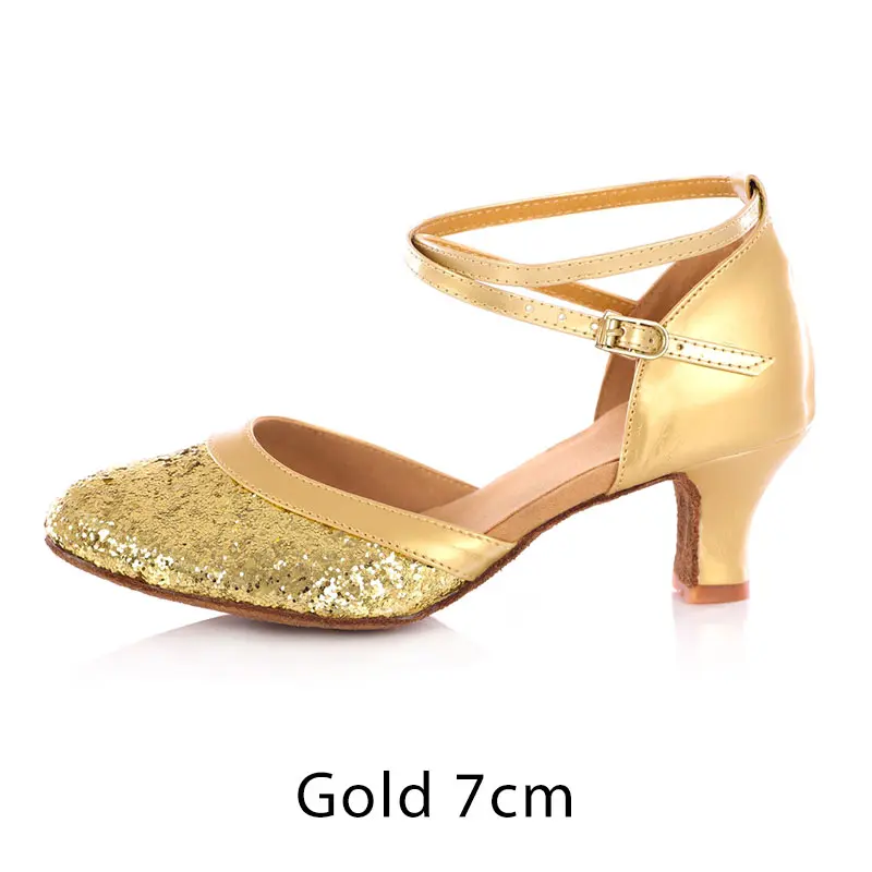 Gold2 5cm Обувь для латинских танцев, сальсы с закрытым носком для женщин/девочек, Каблук 5 см/7 см, танцевальная обувь для бальных танцев, танго,, танцевальная обувь для выступлений - Цвет: Gold2 5cm