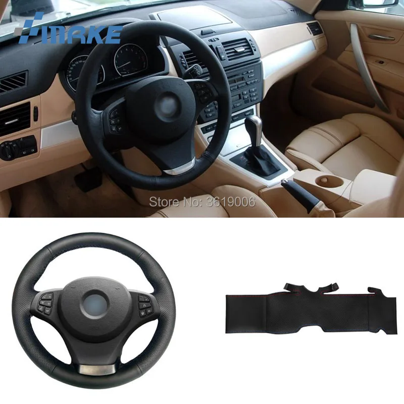 Чехол на руль для BMW E83 X3 E53 X5 прошитая вручную нескользящая черная кожаная красная