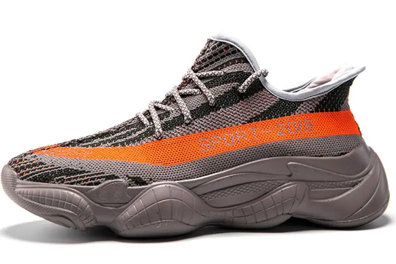 Gray orange2 Дышащие мужские кроссовки размера плюс 47 48 с сеткой, новинка, модные мужские кроссовки на платформе, удобная мужская обувь для папы - Цвет: Gray orange2