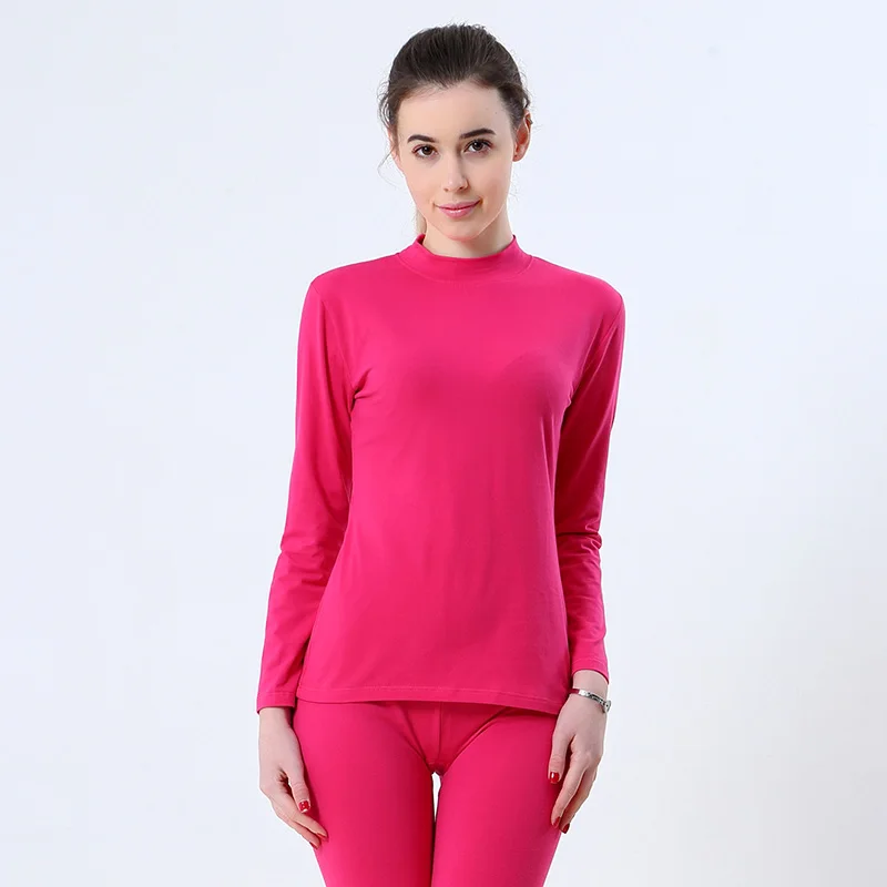 Watermelon Red Женское термобелье, тонкая форма, кальсоны, средний высокий воротник, нижнее белье, рубашки+ штаны, колготки, длинный комплект, женская осенняя одежда - Цвет: Watermelon Red