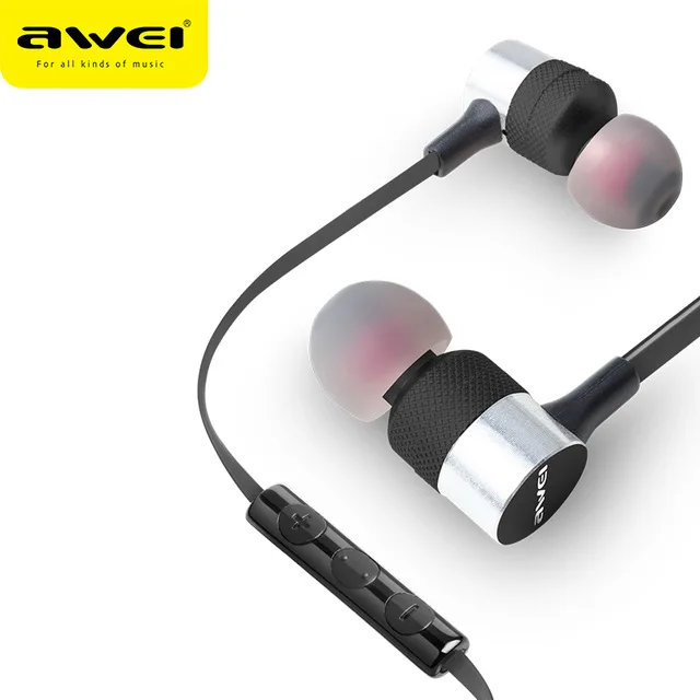 Black Awei ES-20TY Бас Звук Наушники-вкладыши спортивные металлические наушники для Xiaomi iPhone samsung гарнитура fone de ouvido auriculares - Цвет: Black
