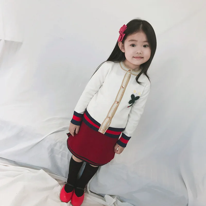 

Baby Girls Cotton Knitted Sweater Toddler Girl Princess Sweater Skirt Set Kids Party Stripe Sweaters Children Clothing 2PCS