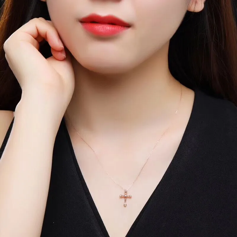 Aazuo Real 18 K желтое золото розовое золото с настоящими бриллиантами микро проложили оригинальность Крест подвеска-ожерелье подаренное для женщин Au750