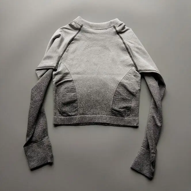 Gray white shirt Женский бесшовный комплект для йоги, для спортзала, высокая талия, лосины, футболки, топ, костюм с длинным рукавом, фитнес, тренировки, спорт, набор спортивной одежды для бега - Цвет: Gray white shirt