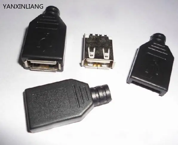 

10Pcs Type A Female USB 4 Pin Plug Socket Jack Connector Plug Socket with Black Plastic Cover Seat Welding Wire Adapeter