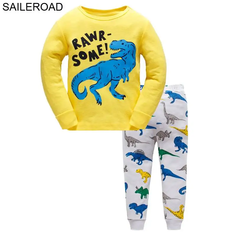 SAILEROAD Мультфильм Динозавр Мальчик Пижамы Костюмы Осень Зима Ночной Костюм Хлопок детская Пижама Пижамы Детские Пижамы