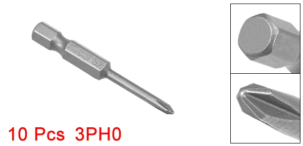 3PH0 UXCELL 10 шт. 1/" Шестигранным хвостовиком Phillips 1,6/2,5/2/3,5/3 мм PH00 PH0 PH1 Магнитная отвертка S2 насадки для отвертки 50 мм Длина - Цвет: 3PH0