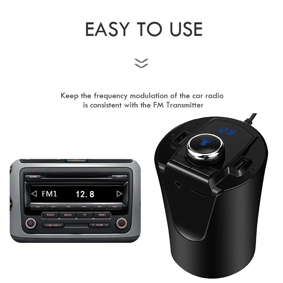 Держатель для чашки, Bluetooth, fm-передатчик, гарнитура, автомобильный комплект, беспроводной, Hands Free, MP3 аудио плеер, двойной USB, 2.1A, автомобильное зарядное устройство, адаптер