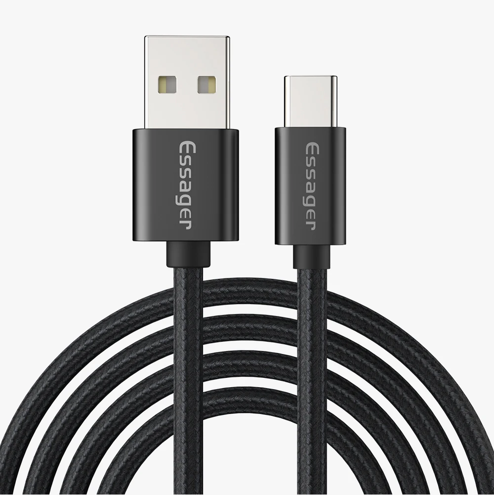 Black Usb-кабель Essager type-C, 3 А, быстрая зарядка, USB-C зарядное устройство для Xiaomi Redmi Note 8, 7, samsung Note 10, Oneplus 7 Pro, type-C, шнур USBC - Цвет: Black