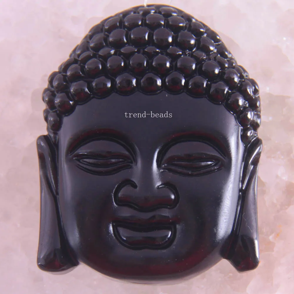 Бесплатная доставка ожерелье натуральный камень черный обсидиан голова Будды