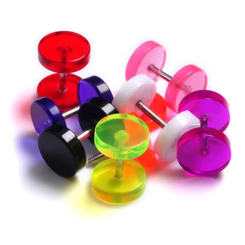 

2PCS Acrylic Neon Faux Fake Cheater Earring Studs Barbell Ear Plug Earlet Gauge Taper ear piercings For Men Women 8mm